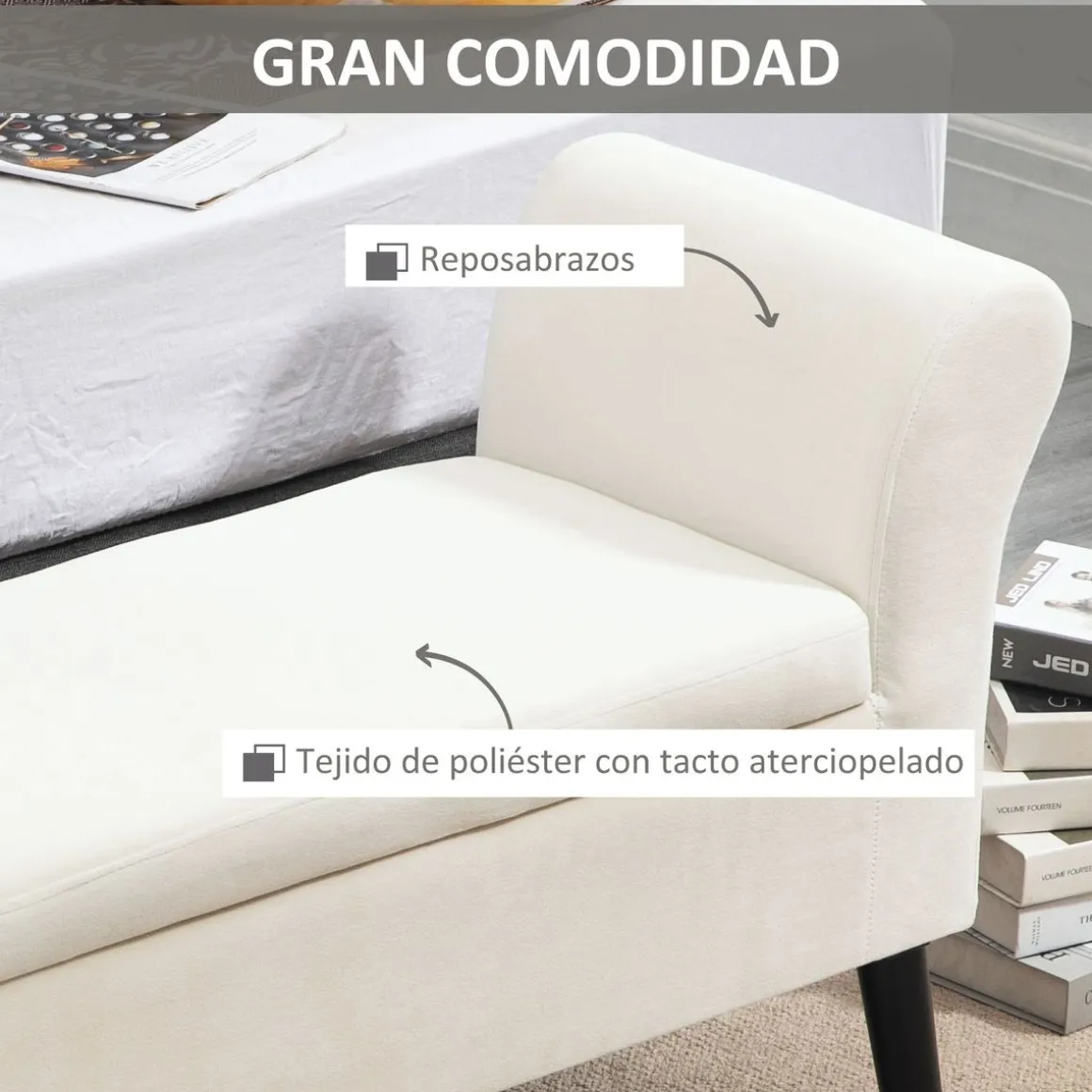 Banco de almacenaje Unakita Homcom con tapa abatible crema 65x111,5x41 cm