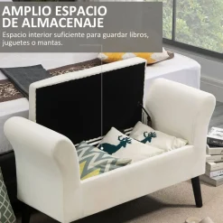 Banco de almacenaje Unakita Homcom con tapa abatible crema 65x111,5x41 cm