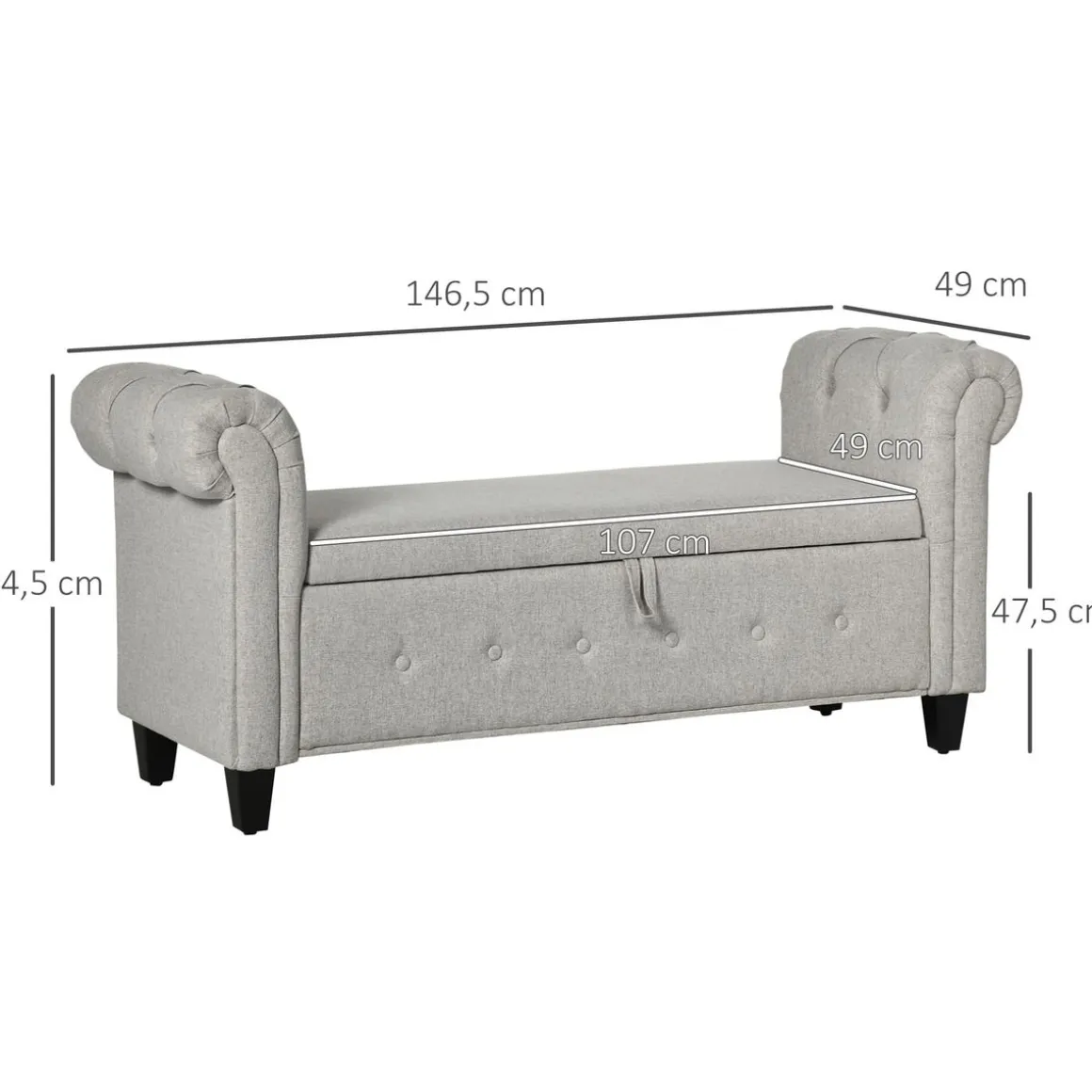Banco de almacenaje Velmara Homcom con reposabrazos 74,5x146,5x49 cm