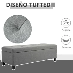 Banco de almacenamiento Homcom acolchado gris 41,5x125x49 cm