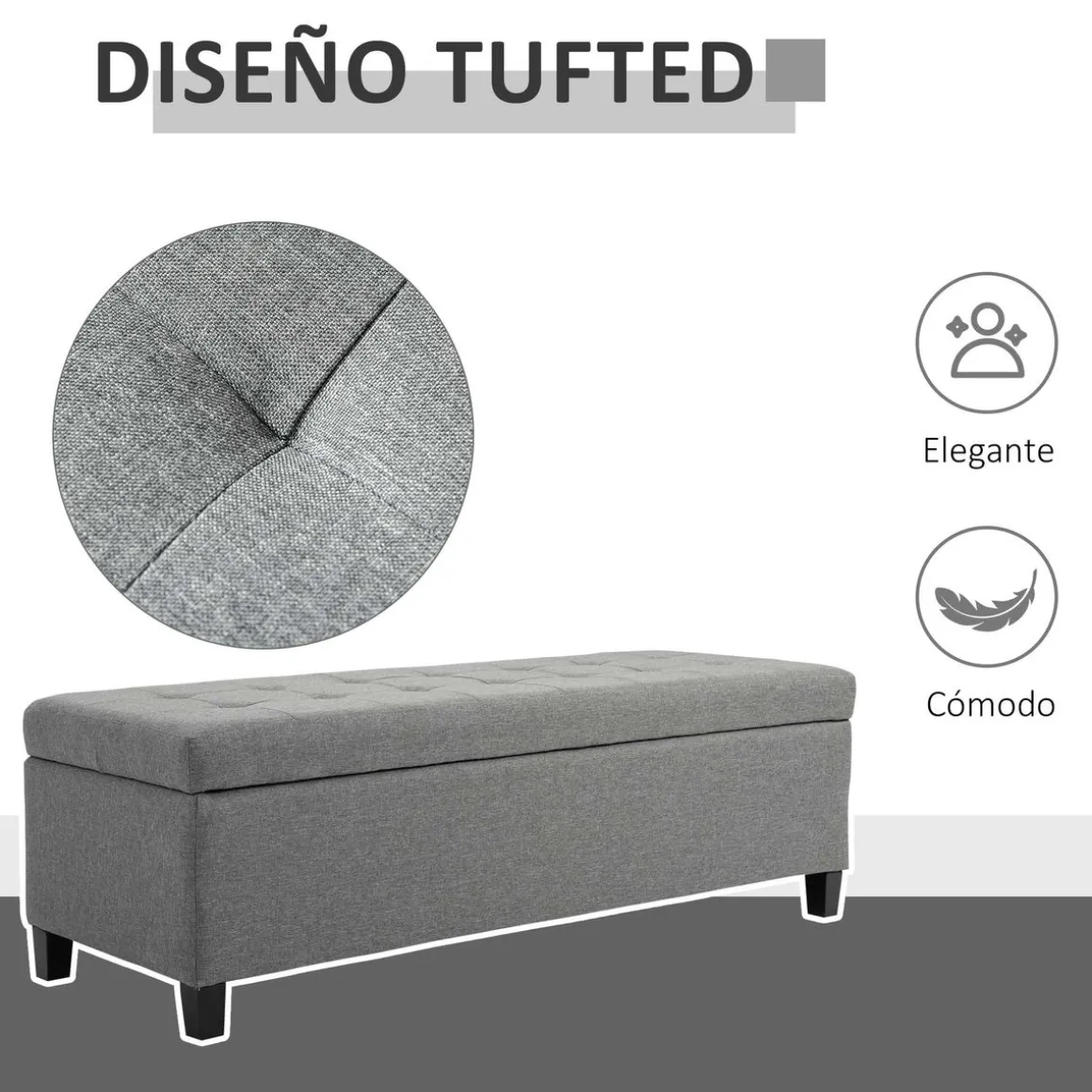 Banco de almacenamiento Homcom acolchado gris 41,5x125x49 cm