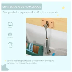 Banco de almacenamiento infantil Homcom con tapa y respaldo +2A blanco/natural 50x60x30 cm