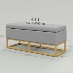 Banco de almacenamiento Otomana Homcom rectangular tapizado 48x110x44 cm