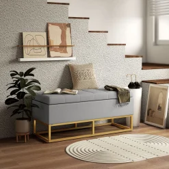 Banco de almacenamiento Otomana Homcom rectangular tapizado 48x110x44 cm