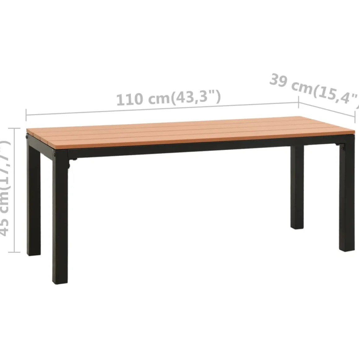 Banco de exterior Lotan 2 plazas marrón/negro 45x110x39 cm