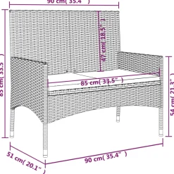 Banco de jardín 2 plazas estructura de ratán con cojines 85x90x51 cm