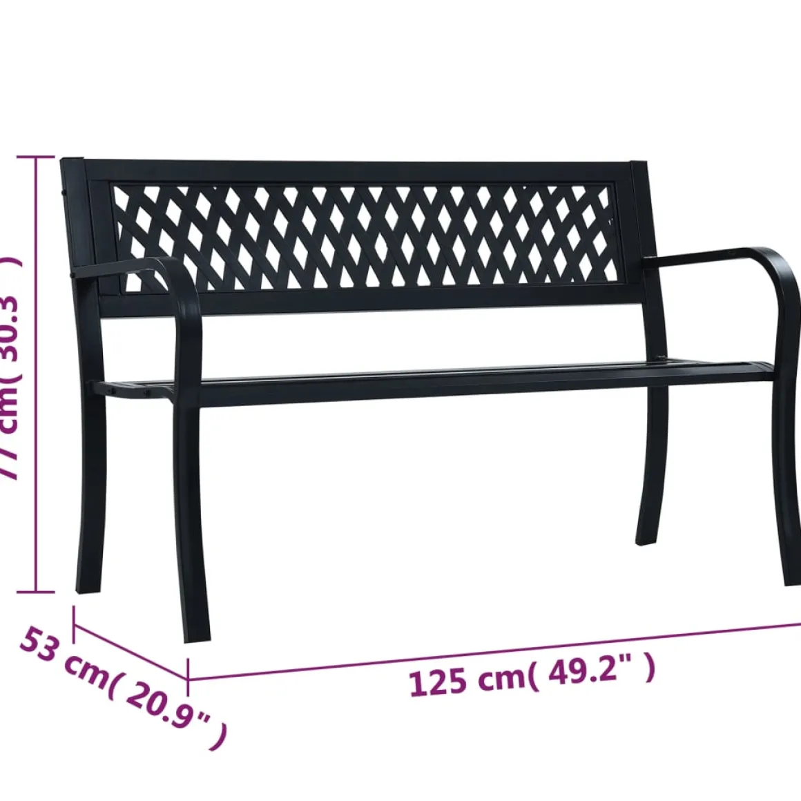 Banco de jardín Bahía acero negro 77x125x53 cm