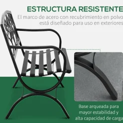 Banco de jardín Garden Outsunny 2 plazas hierro fundido negro 85x128x58,5 cm