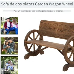 Banco de jardín Hida Outsunny carga 250kg marrón 80x114x58 cm
