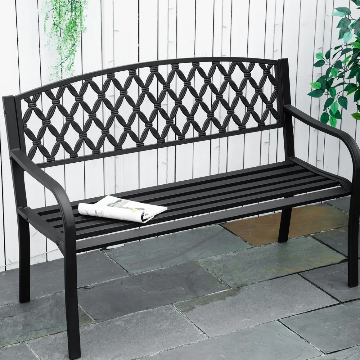 Banco de jardín Kasu Outsunny 2 plazas negro 89x128x58,5 cm