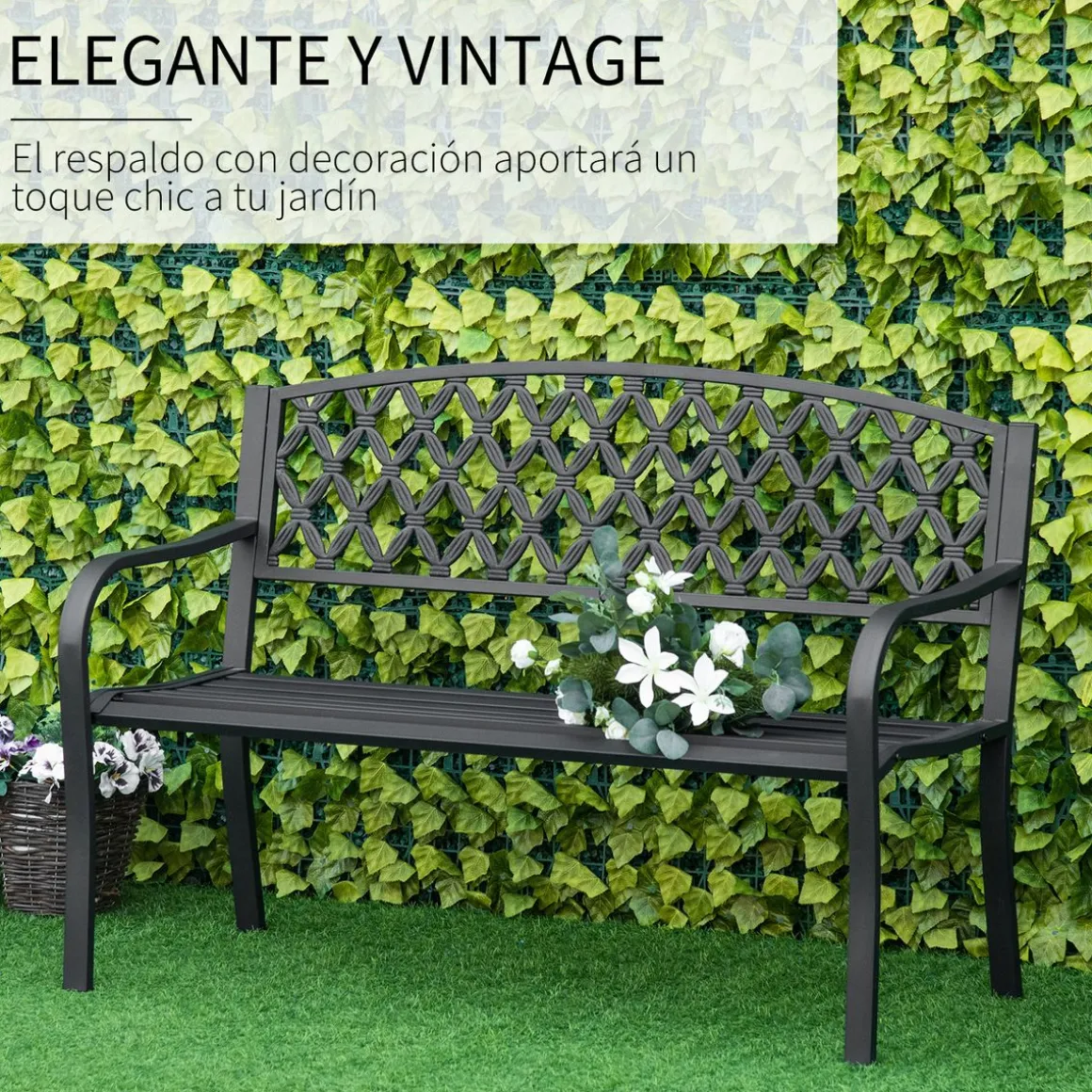 Banco de jardín Kasu Outsunny 2 plazas negro 89x128x58,5 cm