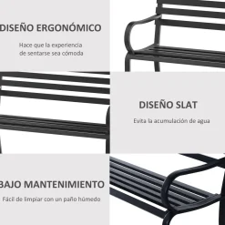 Banco de jardín Lago Outsunny 2 plazas 240kg negro 82x127x58 cm