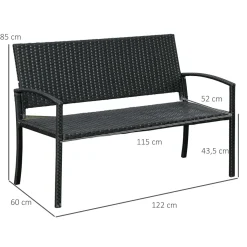 Banco de jardín Lounge Outsunny 2 plazas negro 85x122x60 cm