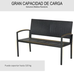 Banco de jardín Lounge Outsunny 2 plazas negro 85x122x60 cm