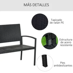 Banco de jardín Lounge Outsunny 2 plazas negro 85x122x60 cm