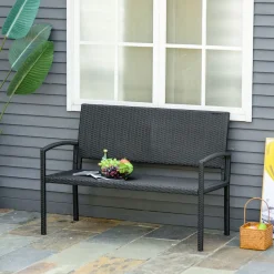 Banco de jardín Lounge Outsunny 2 plazas negro 85x122x60 cm
