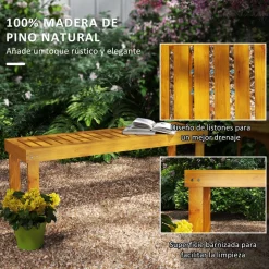 Banco de jardín Matías Outsunny 2 plazas natural 43x120x34 cm
