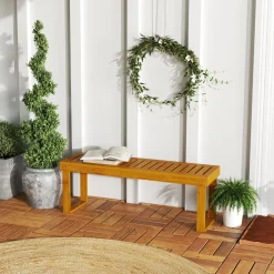 Banco de jardín Matías Outsunny 2 plazas natural 43x120x34 cm
