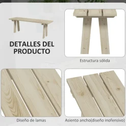 Banco de jardín Matine Outsunny 2 plazas 220kg natural 45x130x38 cm