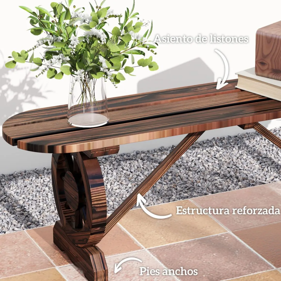 Banco de jardín Nani Outsunny madera de abeto 39x120x29 cm