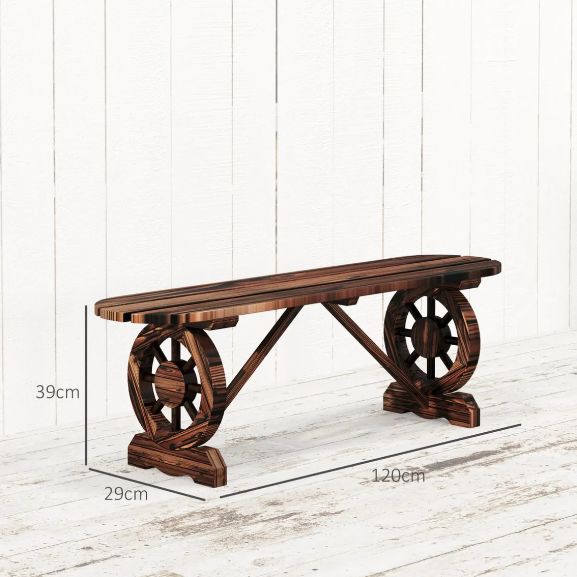 Banco de jardín Nani Outsunny madera de abeto 39x120x29 cm