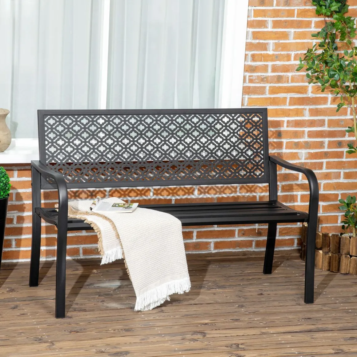 Banco de jardín Outsunny 2 plazas negro 83x127x63 cm