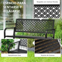 Banco de jardín Outsunny 2 plazas negro 83x127x63 cm