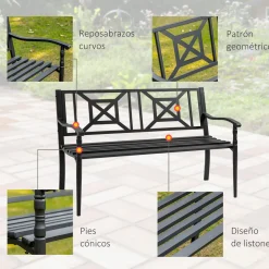 Banco de jardín Outsunny 2 plazas negro