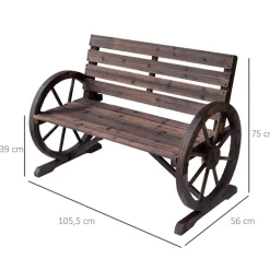 Banco de jardín Outsunny diseño rueda natural 105,5x56x75 cm