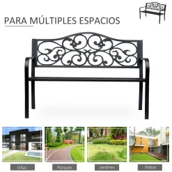 Banco de jardín Paradise Outsunny hasta 240kg negro 89x127x60 cm