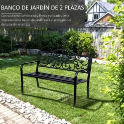 Banco de jardín Paradise Outsunny hasta 240kg negro 89x127x60 cm