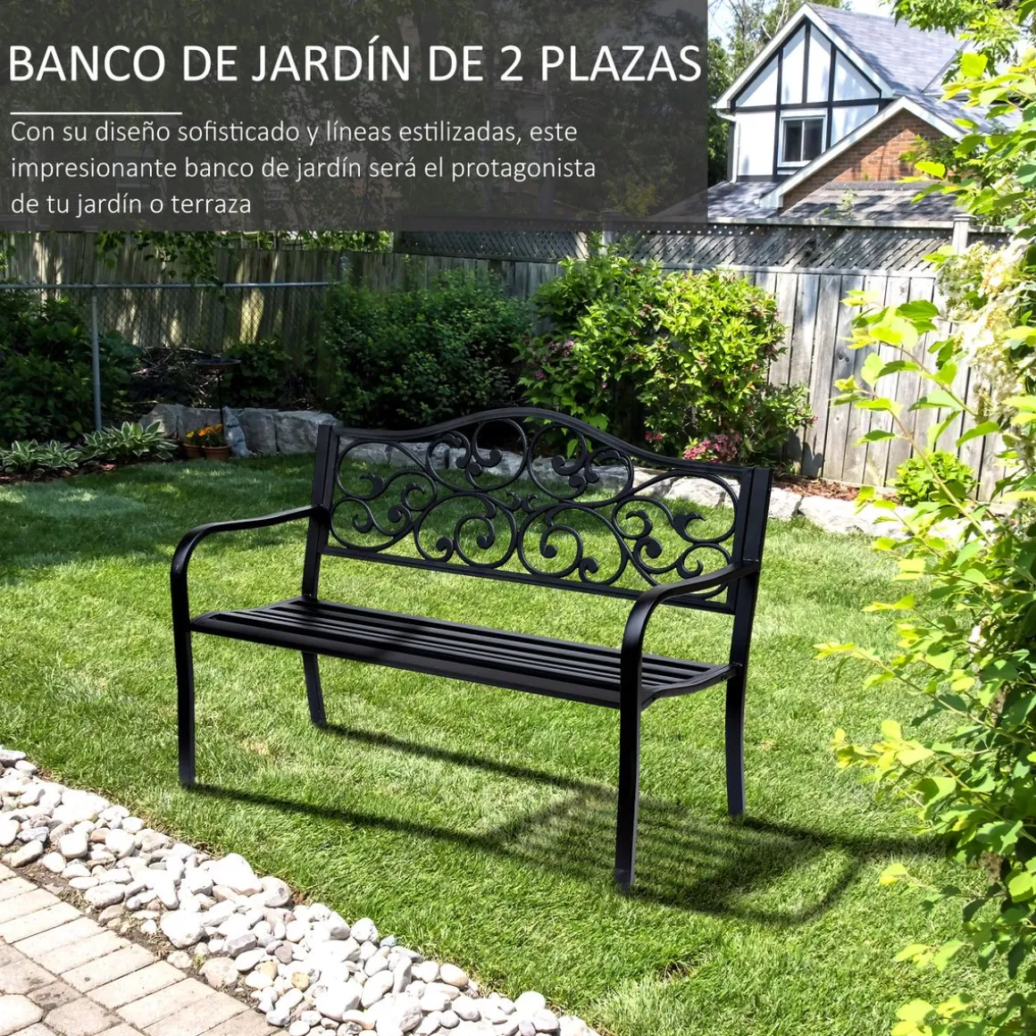 Banco de jardín Paradise Outsunny hasta 240kg negro 89x127x60 cm