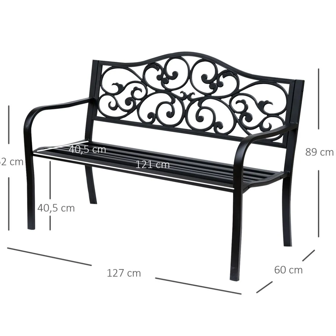 Banco de jardín Paradise Outsunny hasta 240kg negro 89x127x60 cm