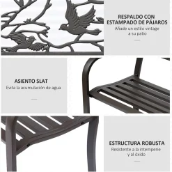 Banco de jardín Road Outsunny respaldo + reposabrazos marrón 240kg 85x127x60 cm
