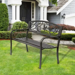 Banco de jardín Road Outsunny respaldo + reposabrazos marrón 240kg 85x127x60 cm