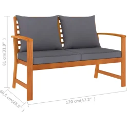 Banco de jardín VidaXL con cojines 81x120x60,5 cm