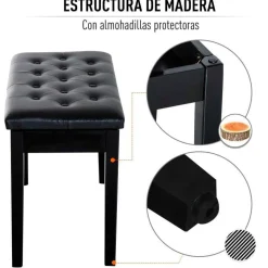 Banco de piano Homcom con almacenamiento símil piel negro 50x36x76 cm