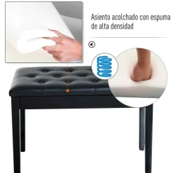 Banco de piano Homcom con almacenamiento símil piel negro 50x36x76 cm