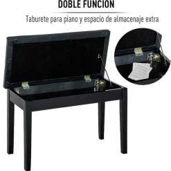 Banco de piano Homcom con almacenamiento símil piel negro 50x36x76 cm