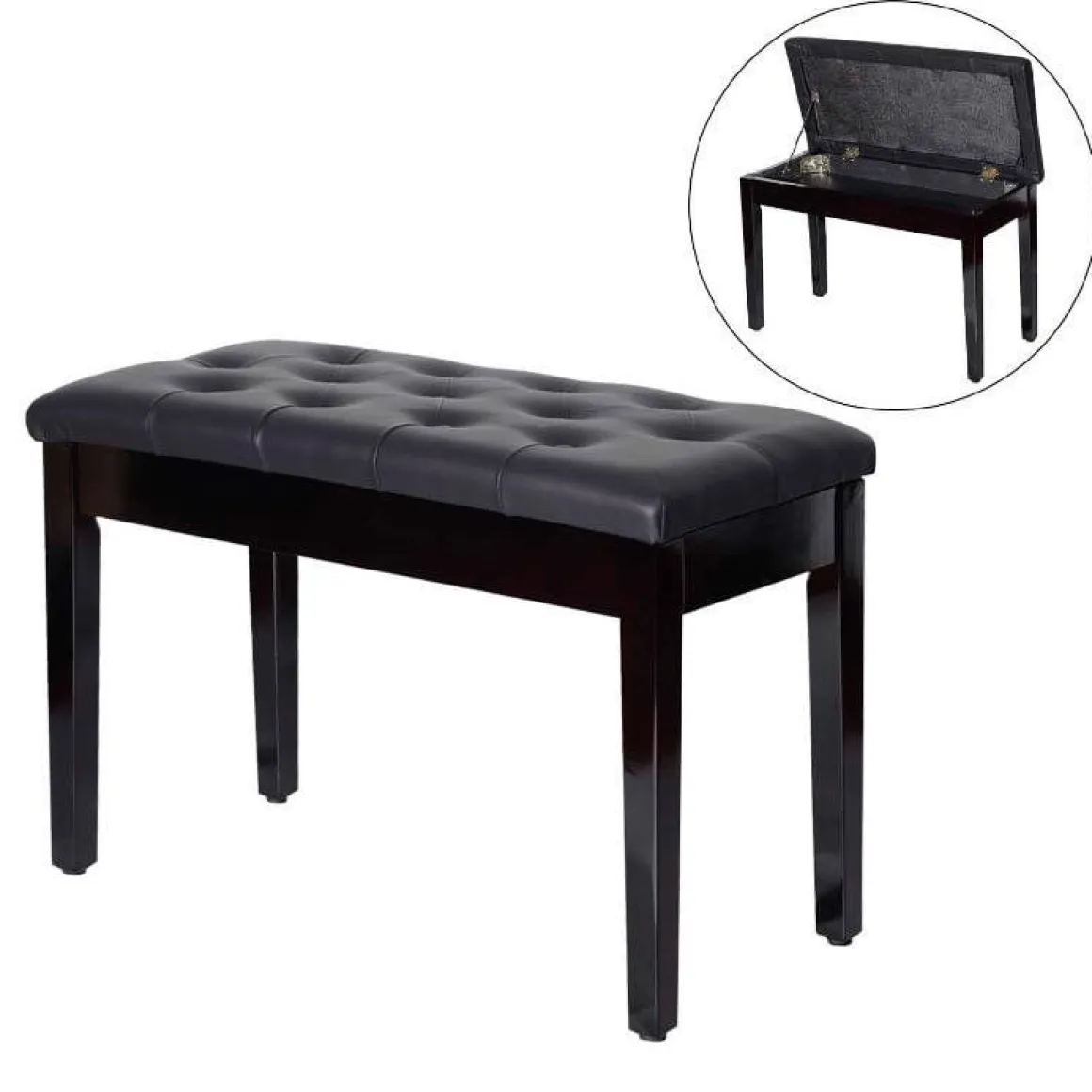 Banco de piano Homcom con almacenamiento símil piel negro 50x36x76 cm