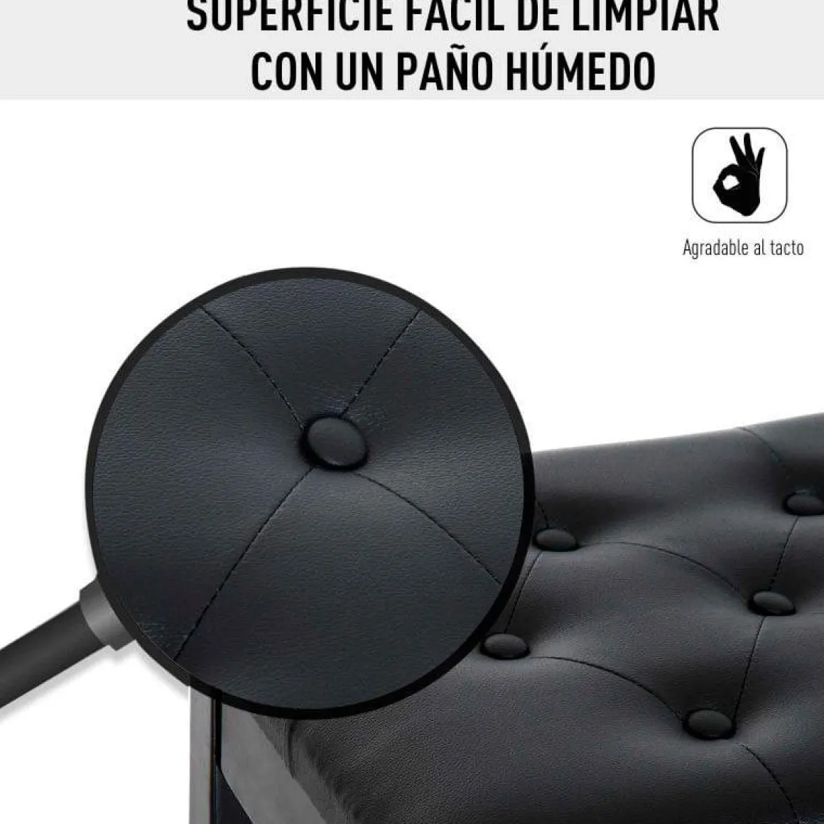 Banco de piano Homcom con almacenamiento símil piel negro 50x36x76 cm