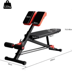 Banco musculación multifuncional para entrenamiento completo 64x146x73.5-85 cm