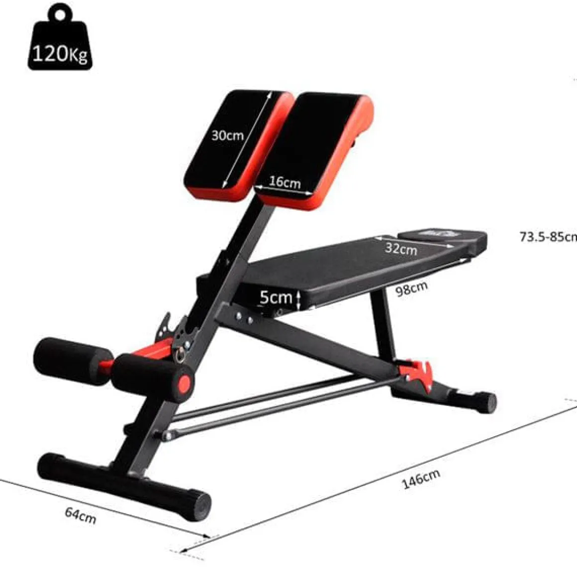 Banco musculación multifuncional para entrenamiento completo 64x146x73.5-85 cm