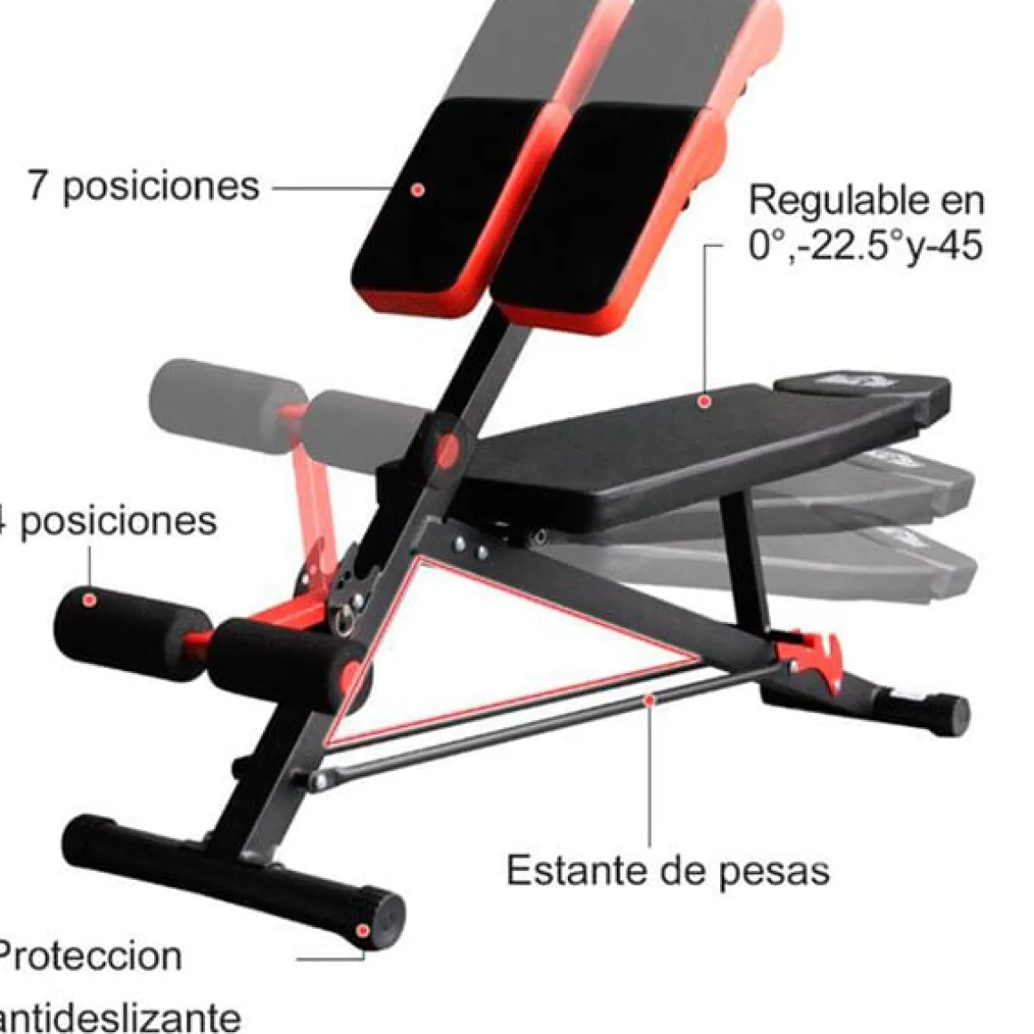 Banco musculación multifuncional para entrenamiento completo 64x146x73.5-85 cm