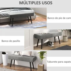 Banco Sojo Homcom acolchado gris 45x100x36 cm