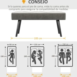 Banco Sojo Homcom acolchado gris 45x100x36 cm