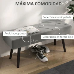 Banco Sojo Homcom acolchado gris 45x100x36 cm
