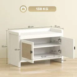 Banco zapatero Arena Homcom 2 puertas blanco/natural 52x80x35 cm
