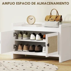 Banco zapatero Arena Homcom 2 puertas blanco/natural 52x80x35 cm