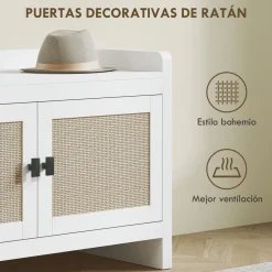 Banco zapatero Arena Homcom 2 puertas blanco/natural 52x80x35 cm